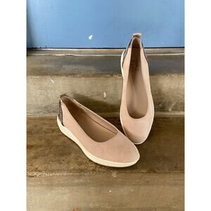 Naturalizer Harris taupe faux suede ballet style slip on with snake print accent